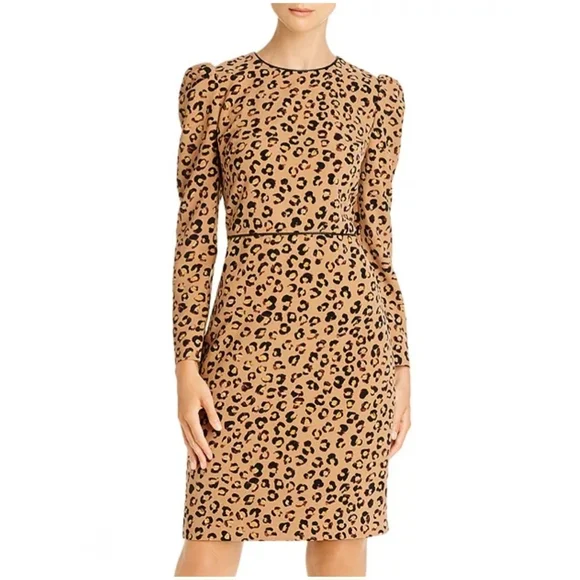 NWT Donna Karan Leopard Print Long-Sleeved Sheath Dress - Picture 3 of 12